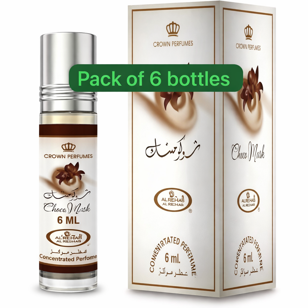 Al Rehab Choco Musk Concentrated Perfume Oil 6ml – Pack of 6 Bottles | Crown Perfumes